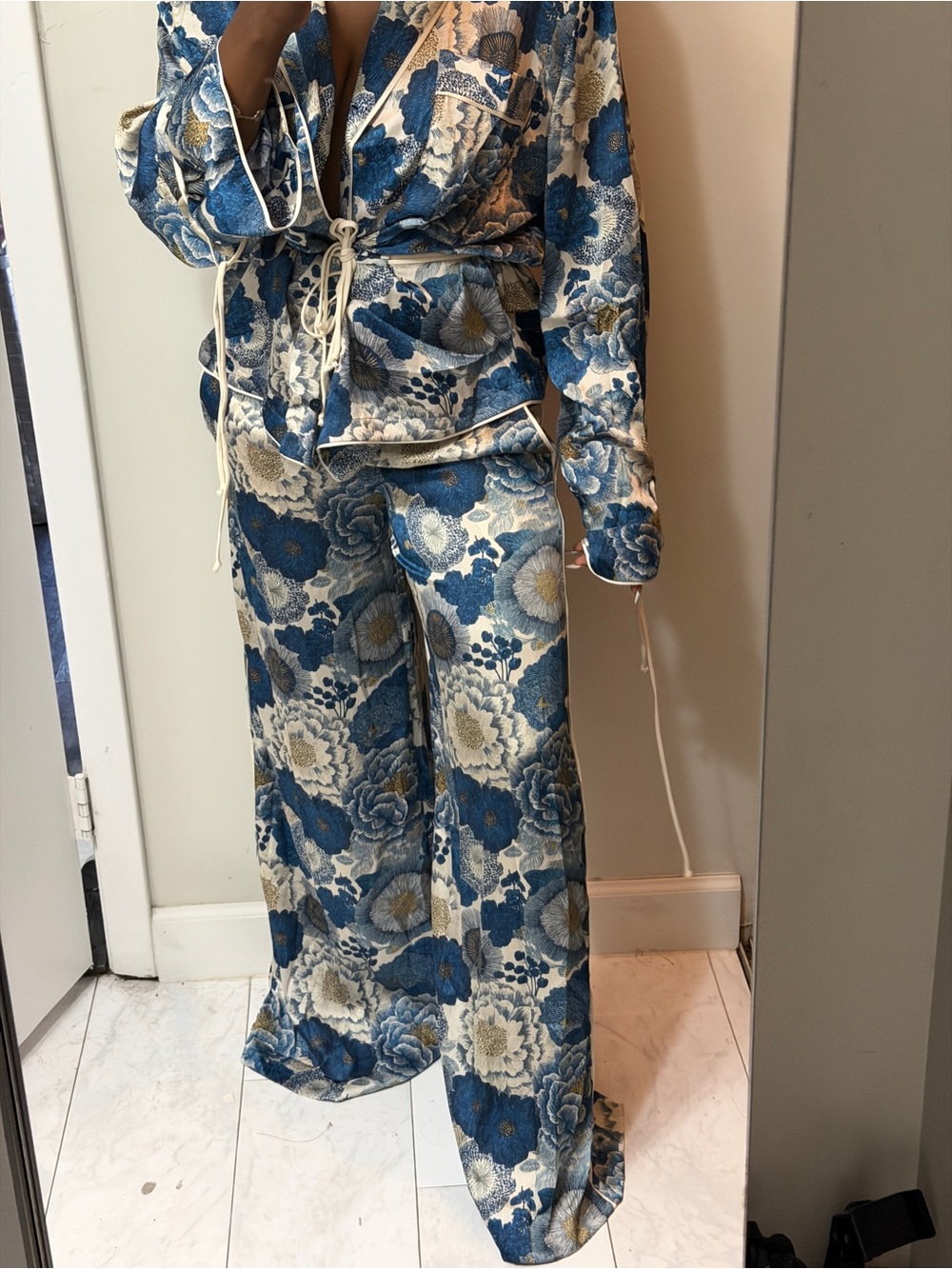 Zara Blue Floral Wide-Leg Pants and Kimono Pants Set - Picture 15 of 15